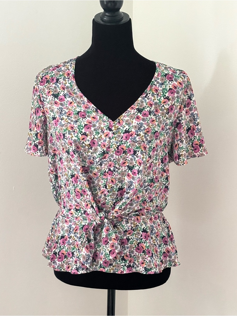 Sienna Sky Floral V-Neck Tie-Waist Blouse - Pink Multi